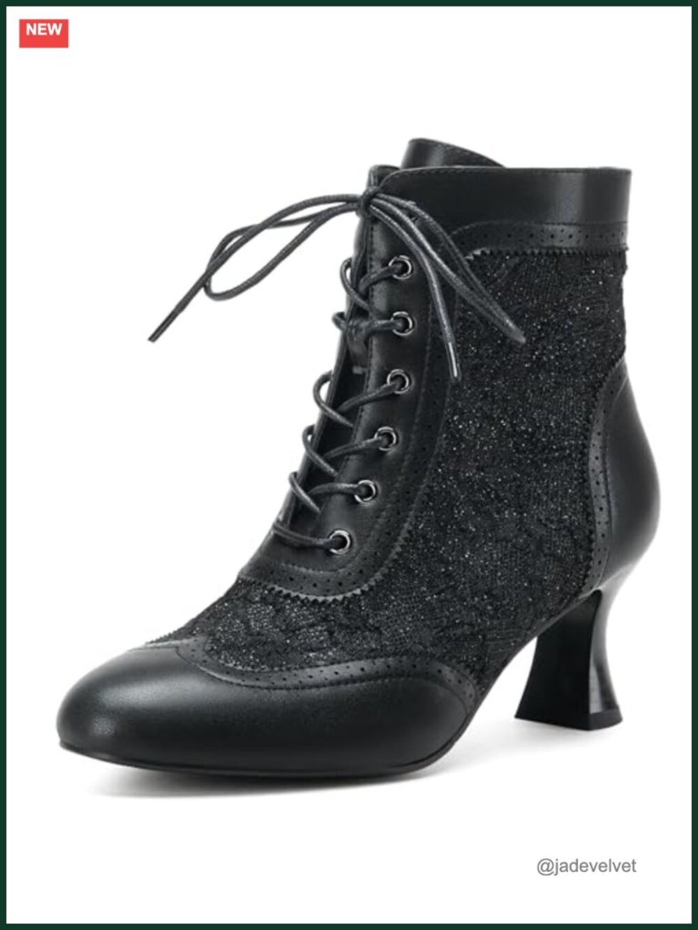 Victorian Lace Up Ankle Boots Faux Leather Kitten Heel Women's Vintage Booties